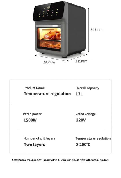 12L Electric Air Fryer Large Capacity Multi-function Convection Oven Deep Fryer Without Oil Kitchen LED Touch BPA Free 1300W