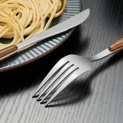 4pcs Stainless Steel Imitation Wooden Handle Cutlery Set