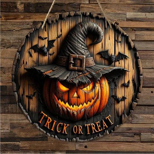 Halloween Wooden Wreath Logo Retro Pumpkin Head Horror Art Decoration, Home Garden Courtyard Wooden Hanging Pendant