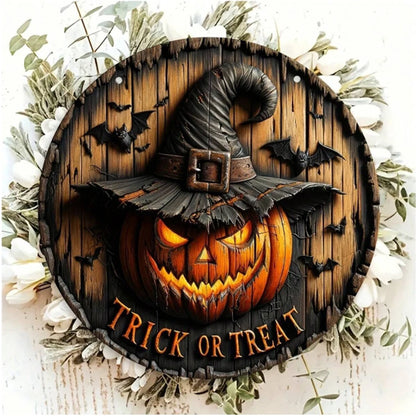 Halloween Wooden Wreath Logo Retro Pumpkin Head Horror Art Decoration, Home Garden Courtyard Wooden Hanging Pendant